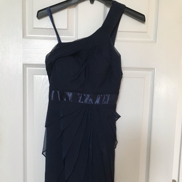 Adrianna Papell Dresses & Skirts - Adrianna Papell Navy Blue Formal Chiffon One Shoulder Dress Size 0